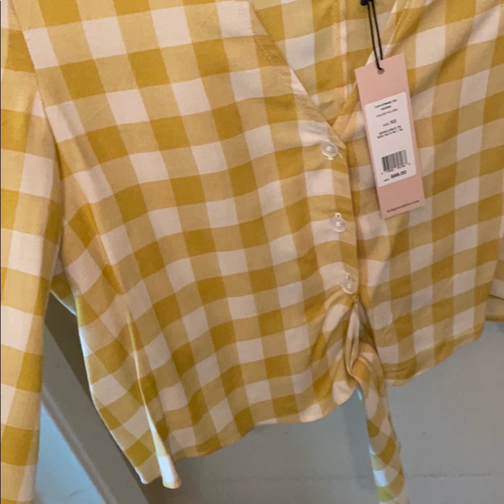 BUY 2 GET 2 FREE! BCBG Gingham Yellow Top - Picture 6 of 6